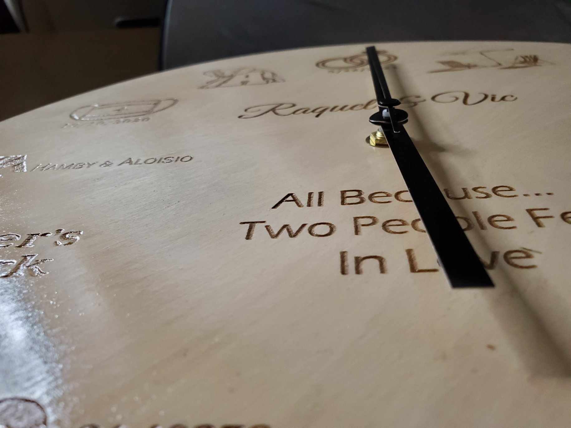 Laser Engraved Wedding Clock Detail View 3